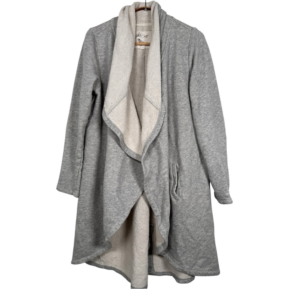 White Crow | Gray Cotton Waterfall Open Front Cardigan
